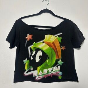 Womens Black Marvin the Martian Graphic Crop Top Tee